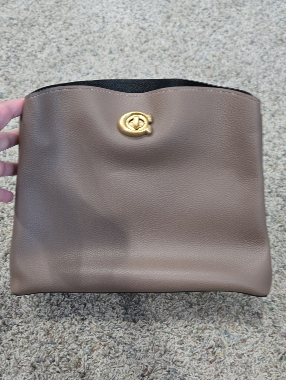 Coach Pebbled Leather Shoulder Bag in Taupe with Gold Turnlock